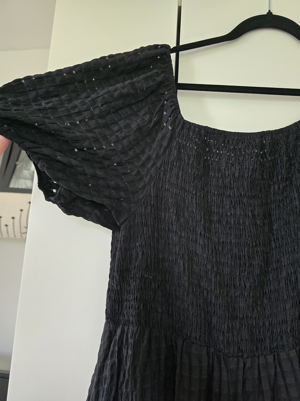 Women’s Black Tiered Maxi Dress with Puff Sleeves - Picture 2 of 3